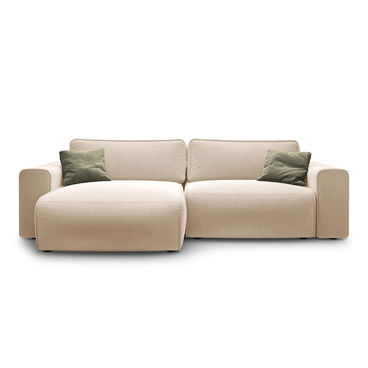 Canapea extensibila bej nude din catifea Victor Left