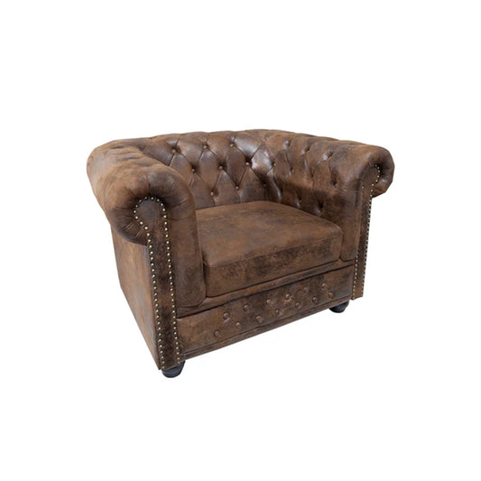 Fotoliu maro din microfibra Chesterfield