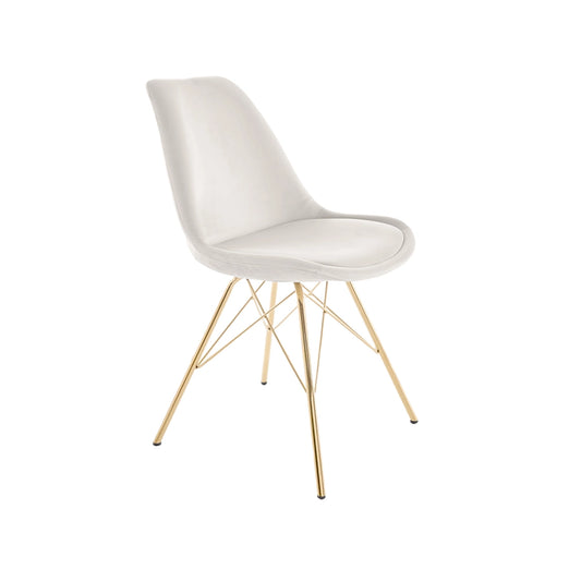 Scaun dining alb champagne din catifea Scandivania