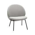 Scaun lounge gri cu tapițerie textilă, spătar rotund și picioare subțiri metalice negre.