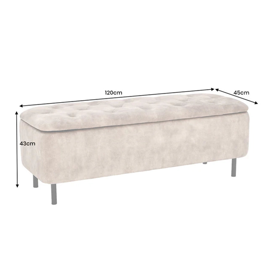 Banca bej cu depozitare din catifea 120 cm En Vogue