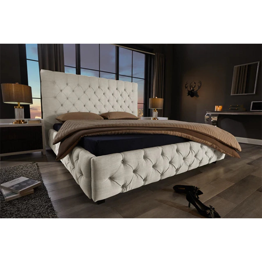 Cadru pat bej din tesatura 180 x 200 Chesterfield Paris