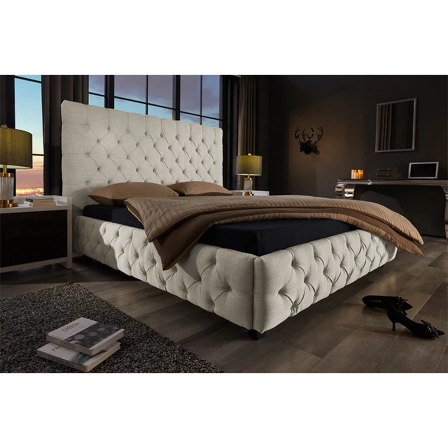 Cadru pat bej din tesatura 180 x 200 Chesterfield Paris