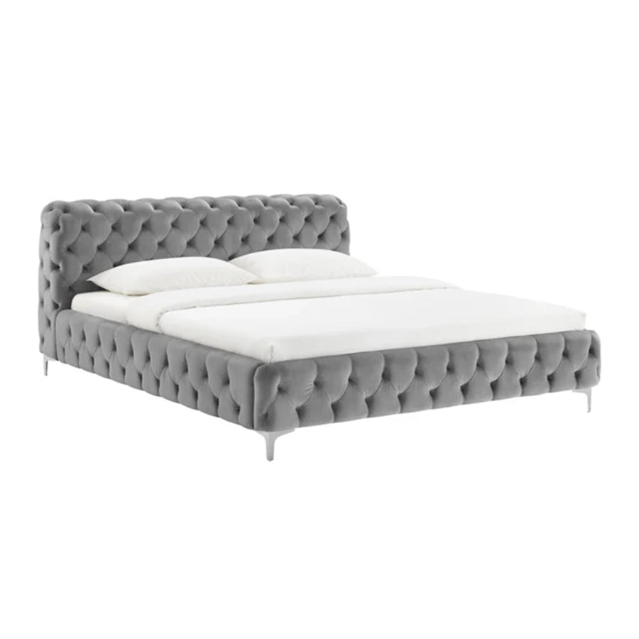 Cadru pat gri din catifea 180 x 200 Modern Barock