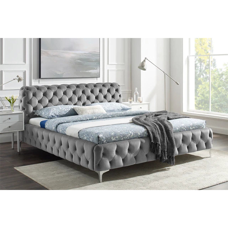 Cadru pat gri din catifea 180 x 200 Modern Barock
