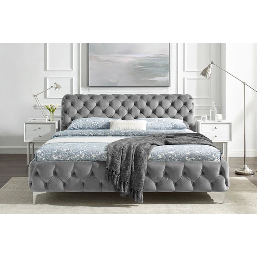 Cadru pat gri din catifea 180 x 200 Modern Barock