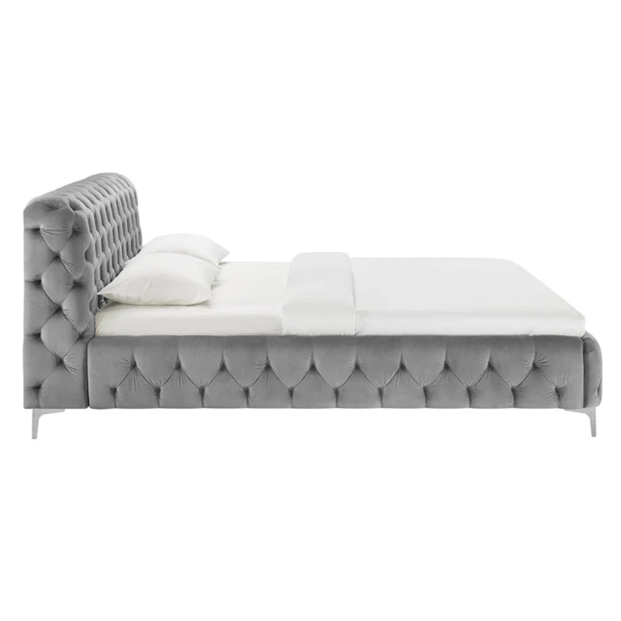 Cadru pat gri din catifea 180 x 200 Modern Barock