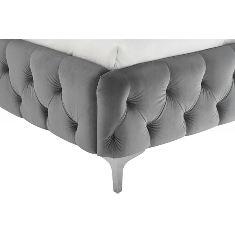 Cadru pat gri din catifea 180 x 200 Modern Barock