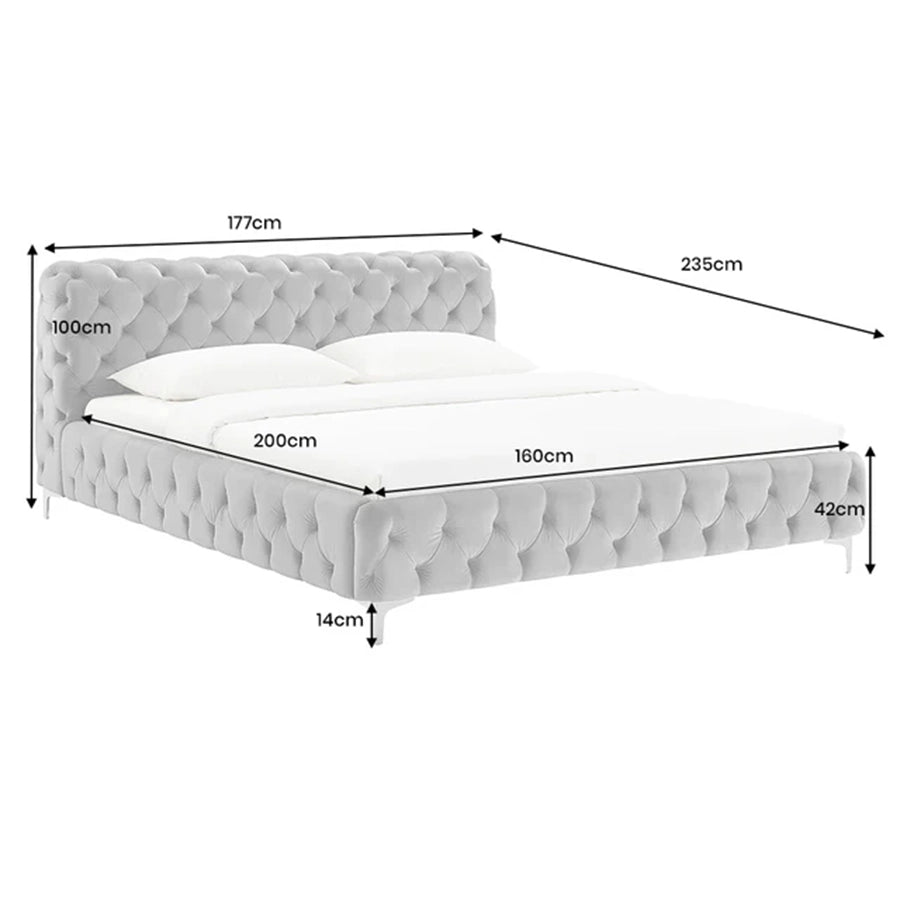 Cadru pat gri din catifea 160 x 200 Modern Barock