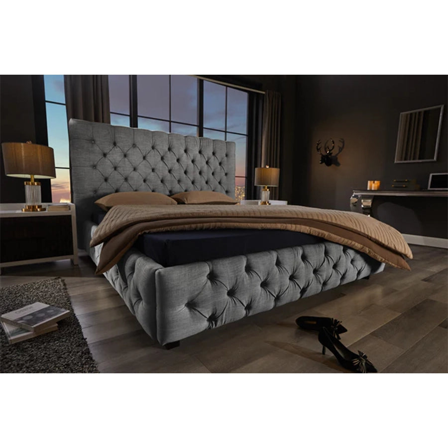 Cadru pat gri din tesatura 180 x 200 Chesterfield Paris