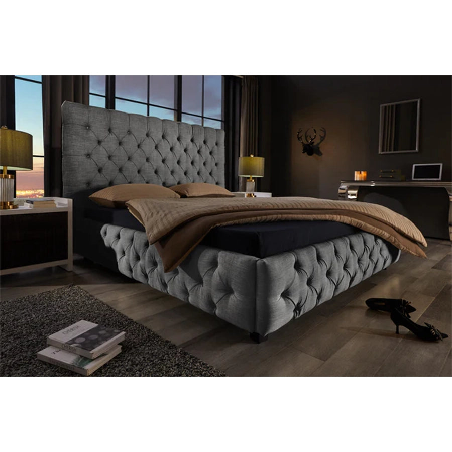 Cadru pat gri din tesatura 180 x 200 Chesterfield Paris