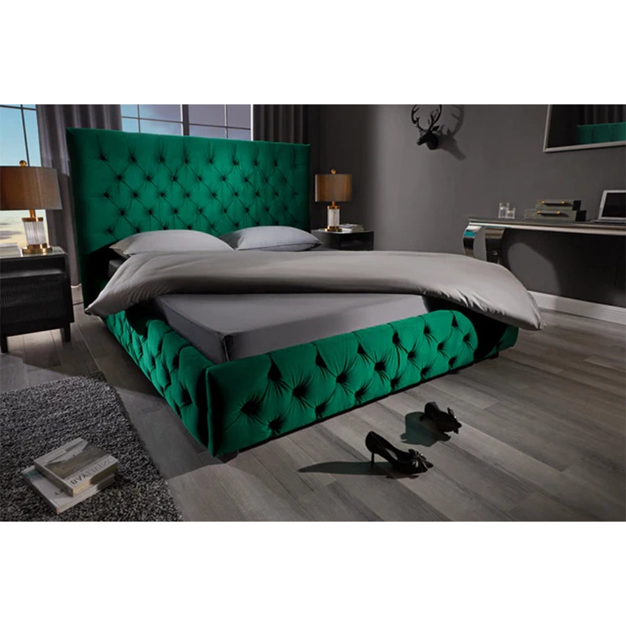 Cadru pat verde din catifea 180 x 200 Chesterfield Paris