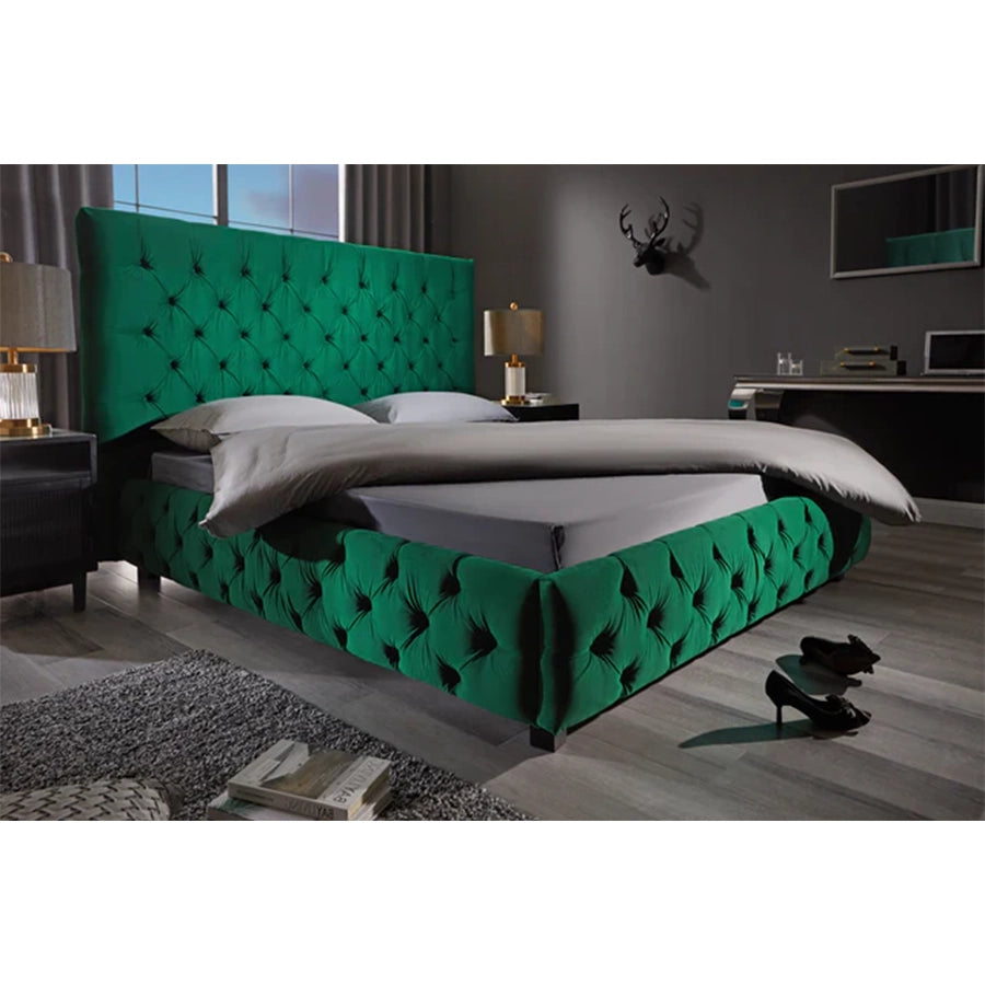 Cadru pat verde din catifea 180 x 200 Chesterfield Paris