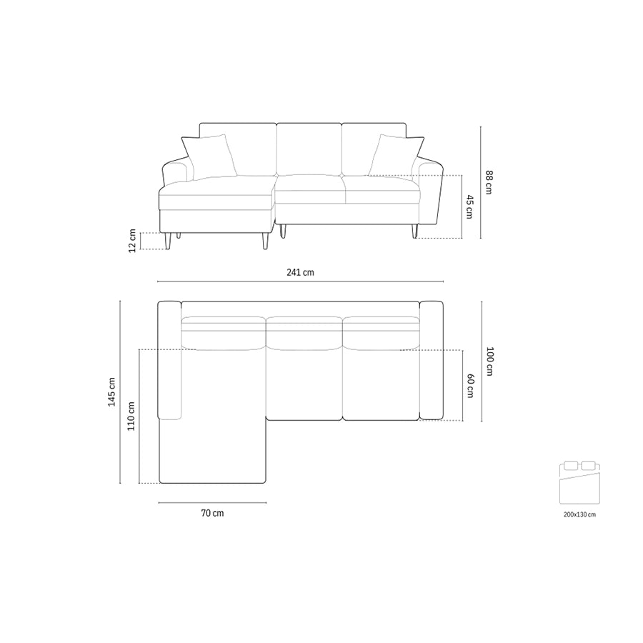 Canapea extensibila cu colt neagra Kyoto Left