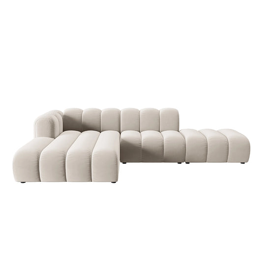 Canapea bej cu colt din catifea Open Lupine Left