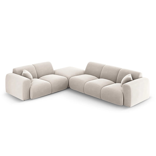 Canapea bej cu colt din catifea pentru 4 persoane Nolio