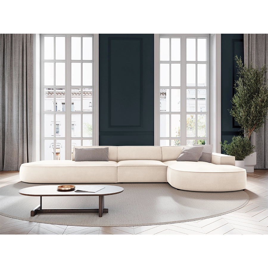 Canapea bej deschis din catifea cu colt round Right Jodie