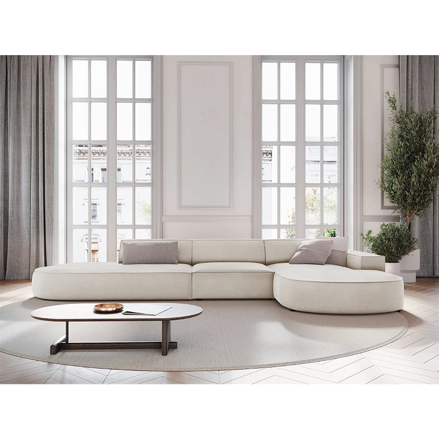 Canapea bej inchis din catifea cu colt round Right Jodie