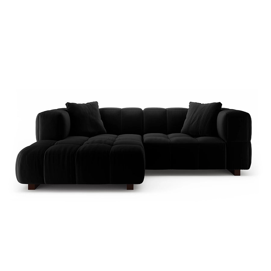 Canapea cu colt extensibila neagra din catifea Left Opus