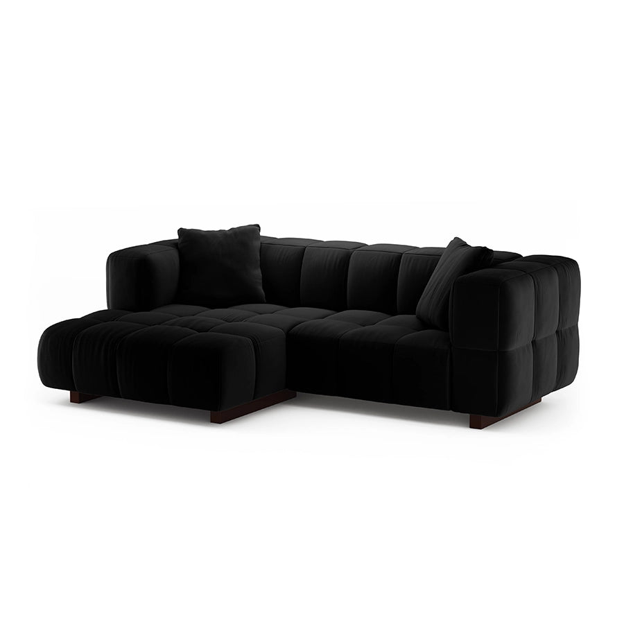 Canapea cu colt extensibila neagra din catifea Left Opus
