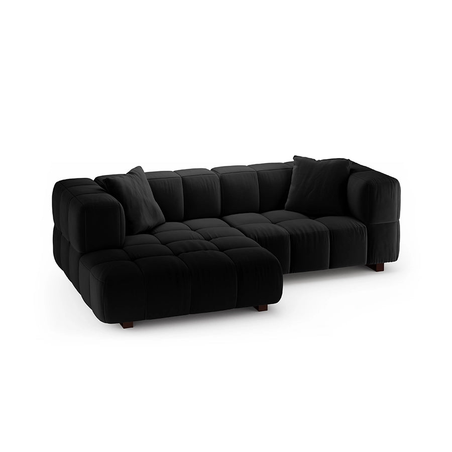 Canapea cu colt extensibila neagra din catifea Left Opus