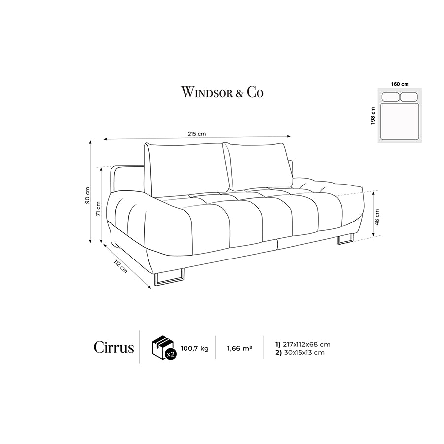 Canapea extensibila gri din catifea Cirrus