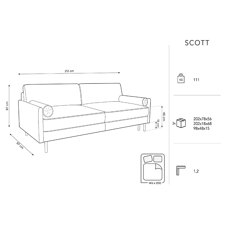 Canapea extensibila bej deschis din catifea Scott