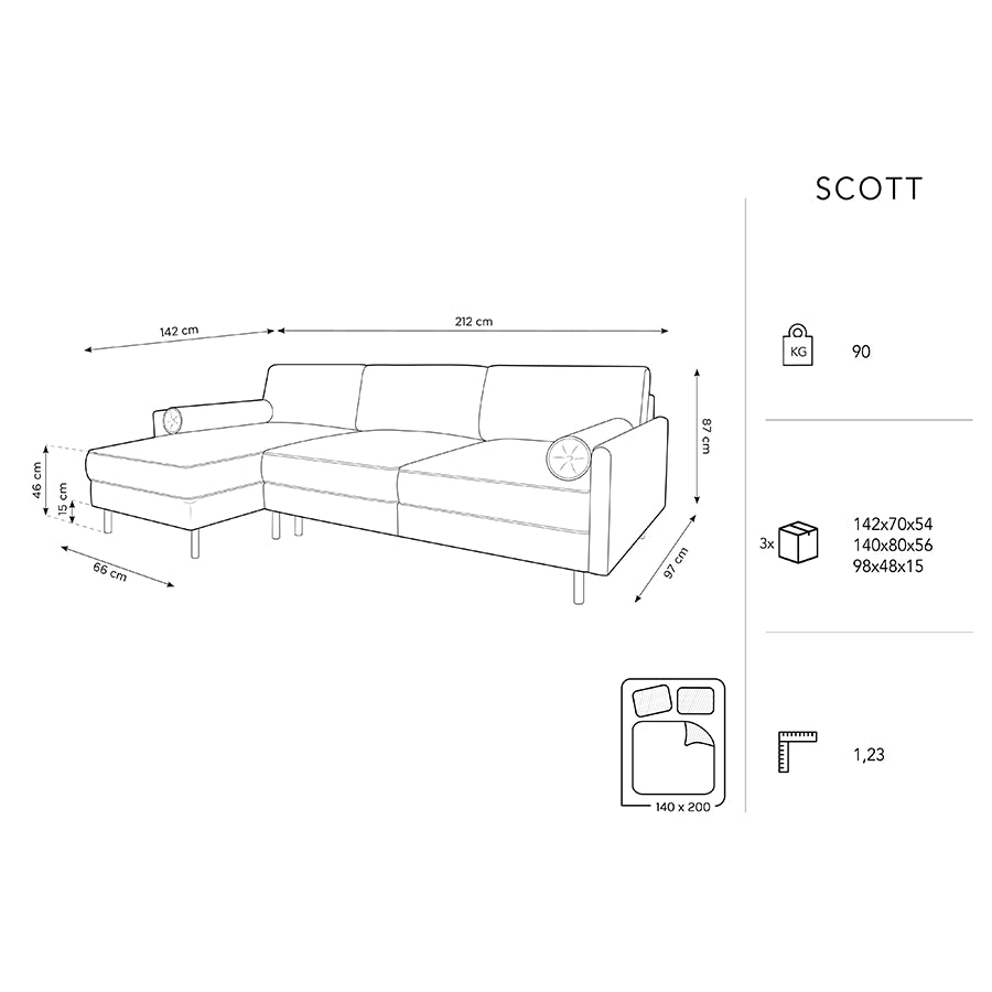 Canapea extensibila cu colt neagra Scott Left