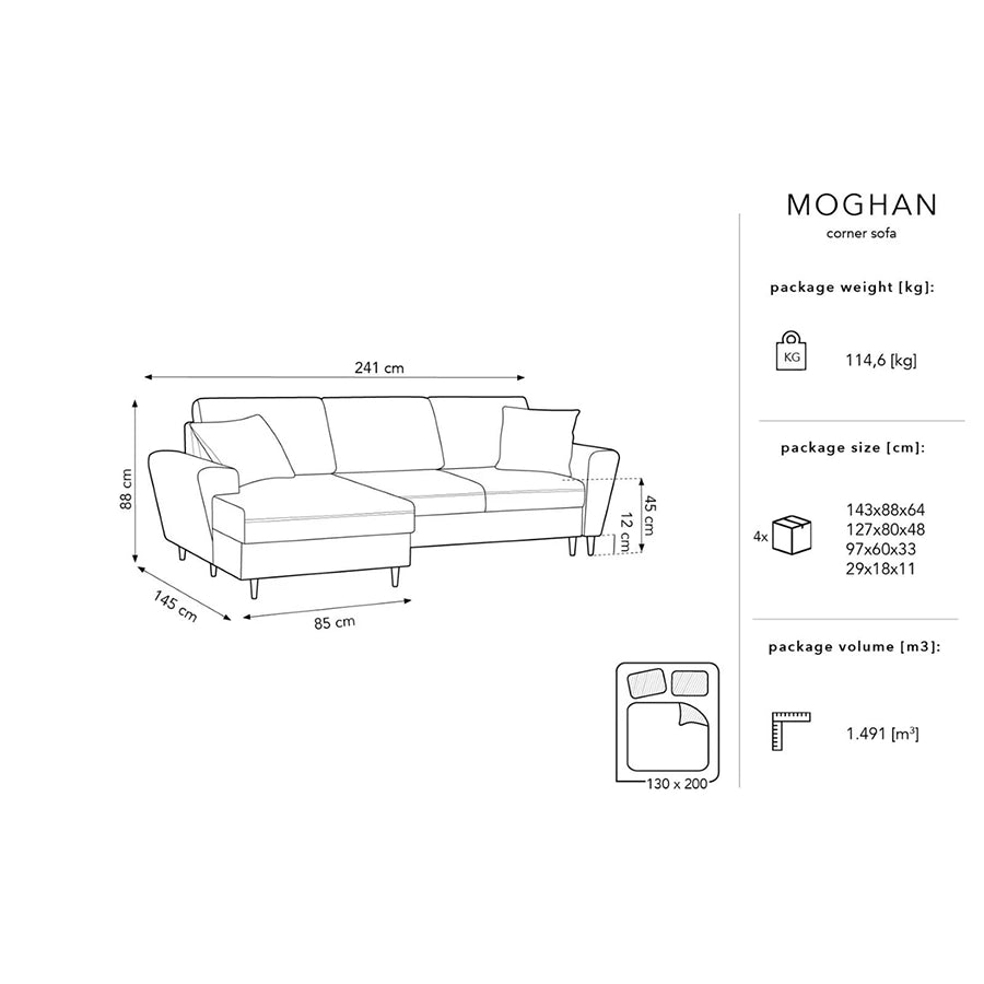 Canapea extensibila cu colt gri inchis Moghan Right