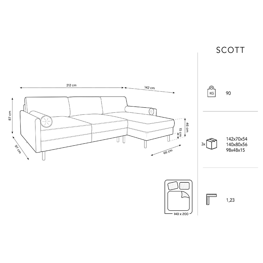 Canapea extensibila cu colt neagra Scott Right