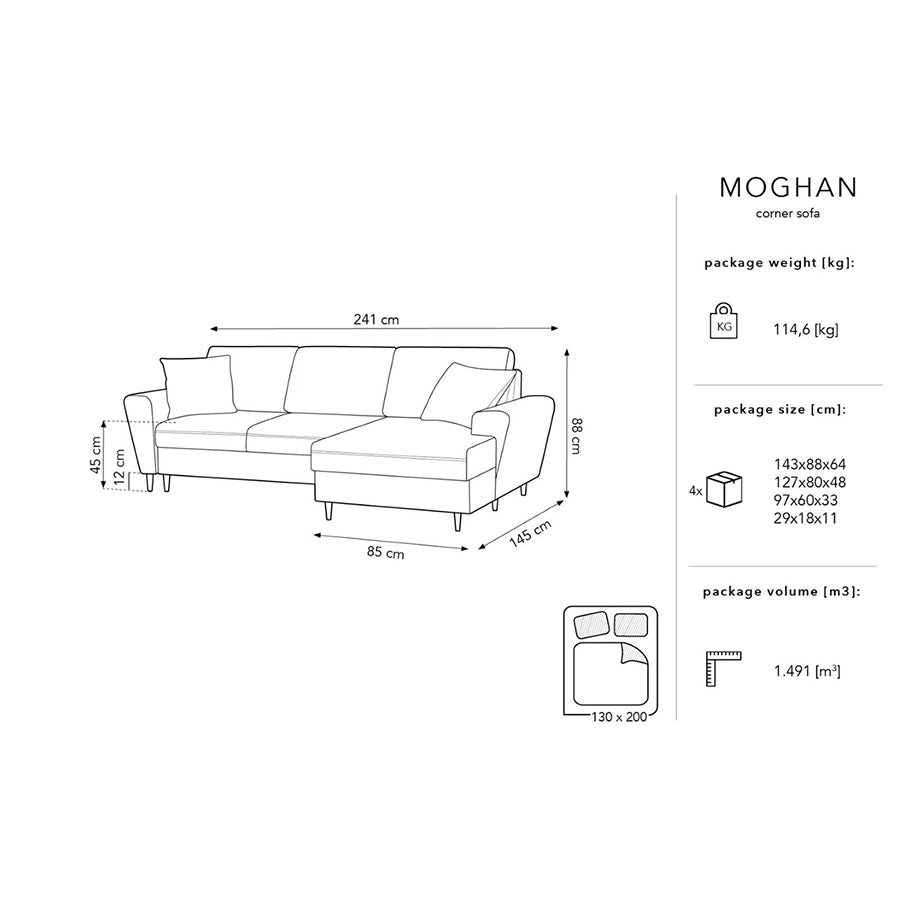 Canapea extensibila cu colt gri deschis Moghan Right