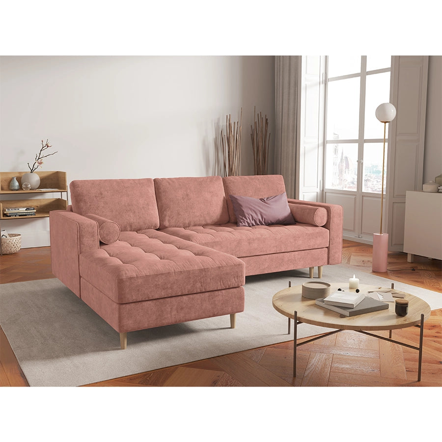 Canapea extensibila roz cu colt din poliester Gobi