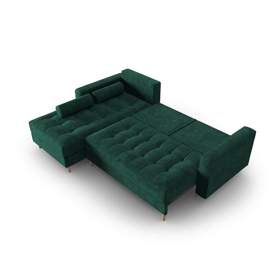 Canapea extensibila verde cu colt din poliester Gobi