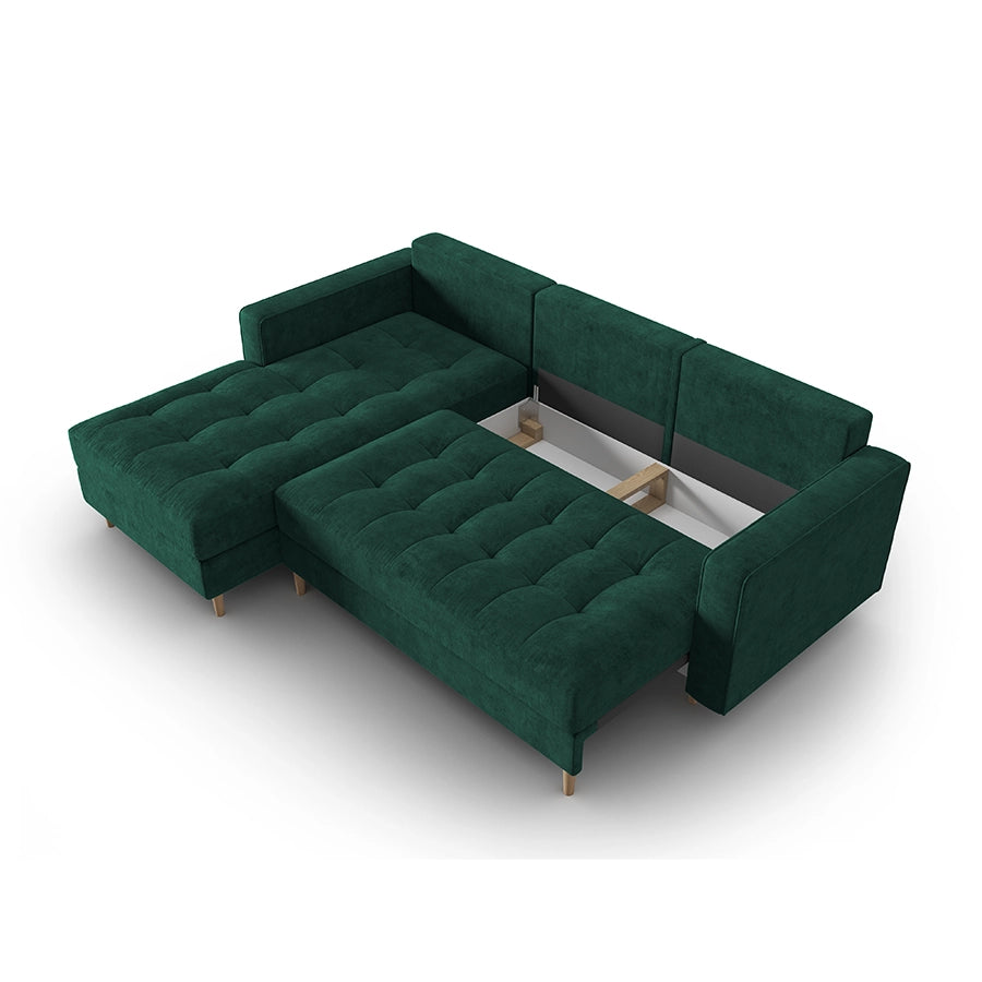 Canapea extensibila verde cu colt din poliester Gobi