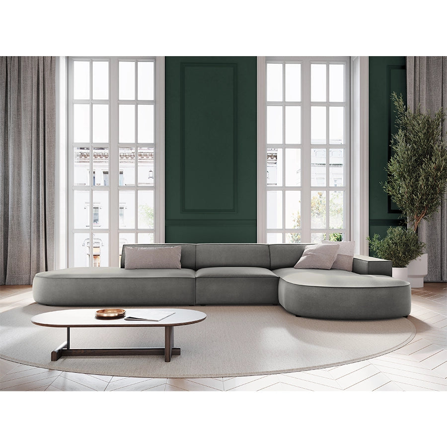 Canapea gri din catifea cu colt round Right Jodie