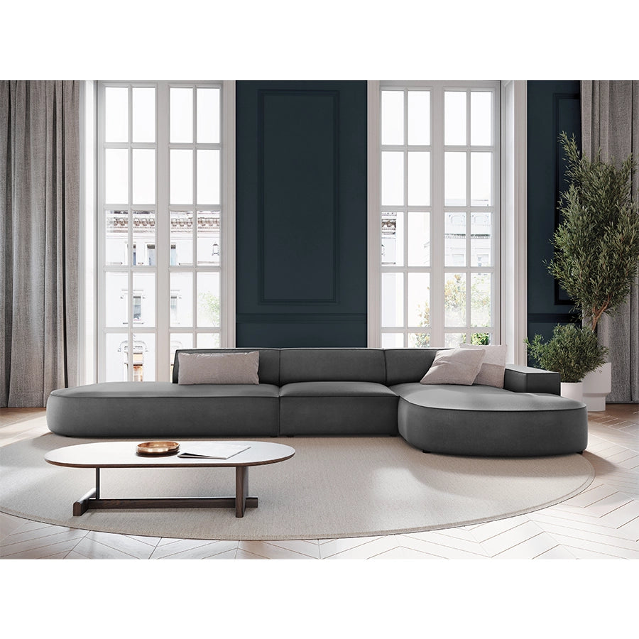 Canapea gri inchis din catifea cu colt round Right Jodie