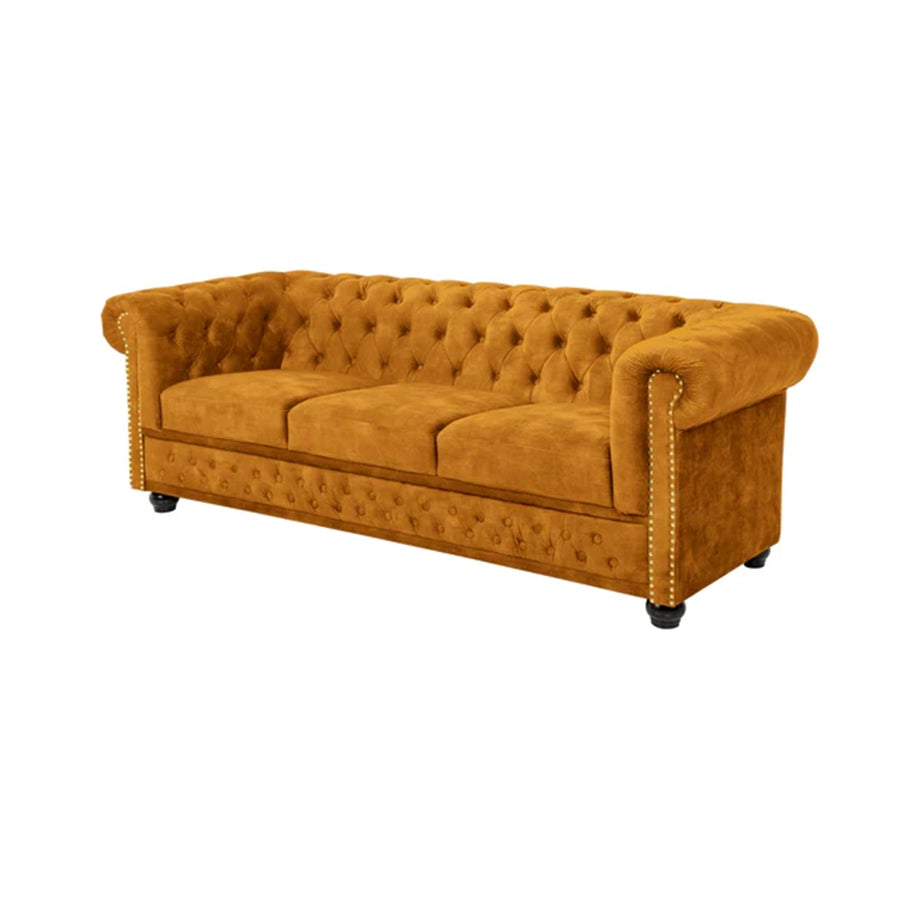 Canapea mustar din catifea 205 cm Chesterfield