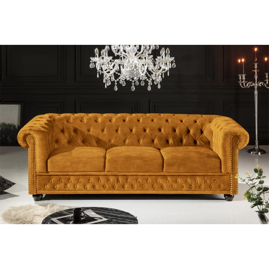 Canapea mustar din catifea 205 cm Chesterfield
