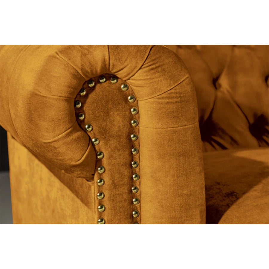 Canapea mustar din catifea 205 cm Chesterfield