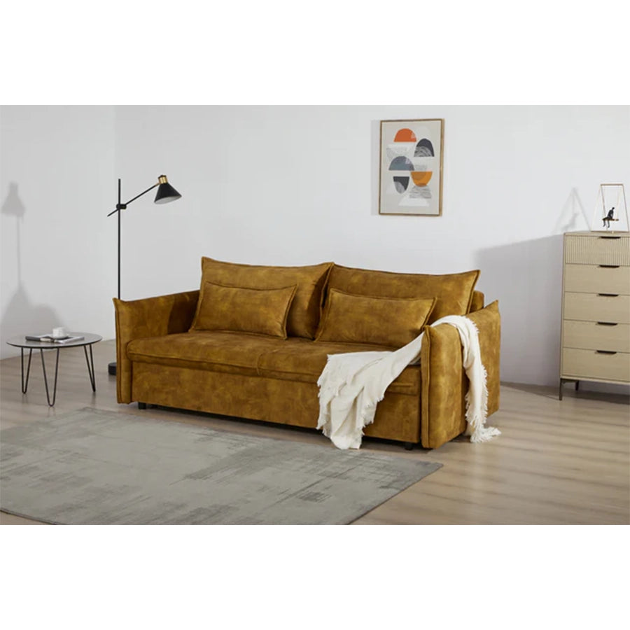 Canapea mustar extensibila din catifea 215 cm Apartment