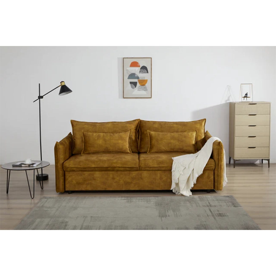 Canapea mustar extensibila din catifea 215 cm Apartment