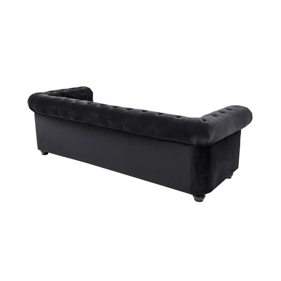 Canapea neagra din catifea 205 cm Chesterfield