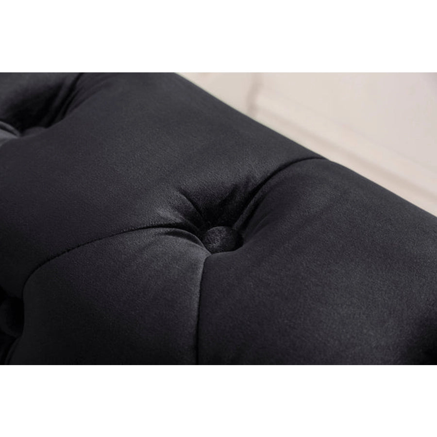Canapea neagra din catifea 205 cm Chesterfield