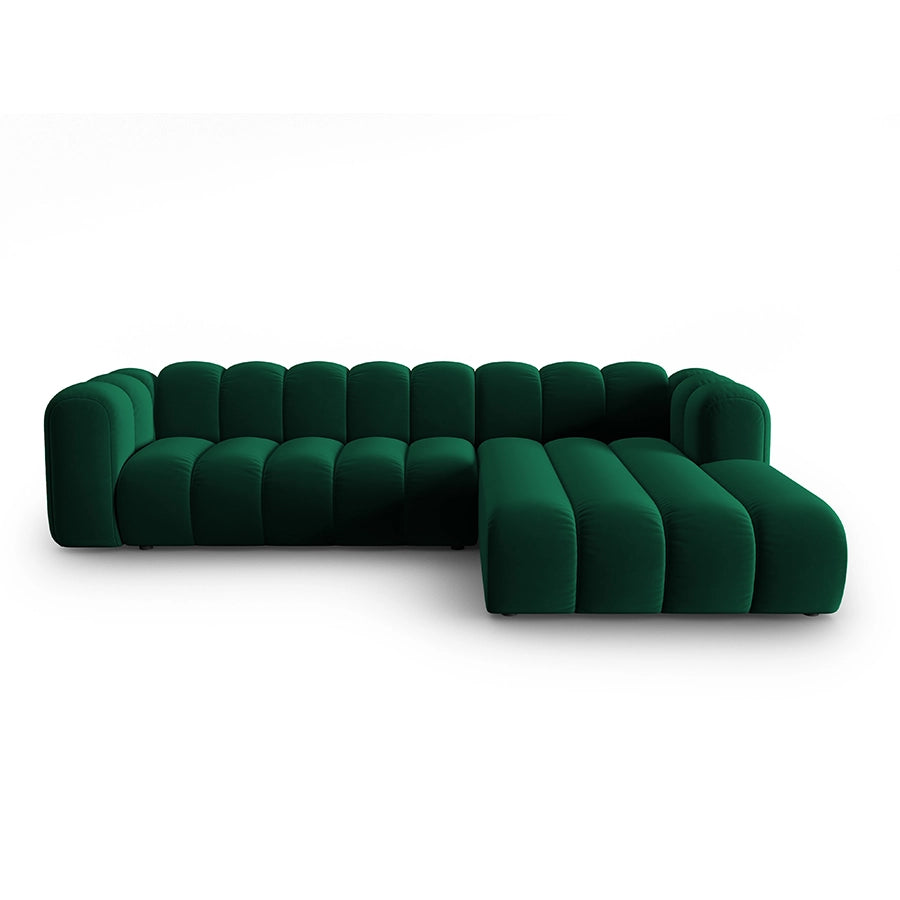 Canapea verde cu colt din catifea Right Lupine