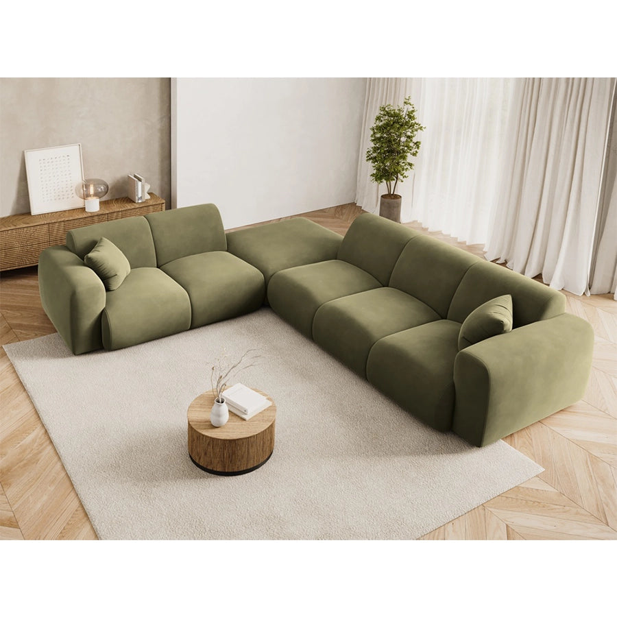 Canapea verde cu colt din catifea pentru 4 persoane Nolio