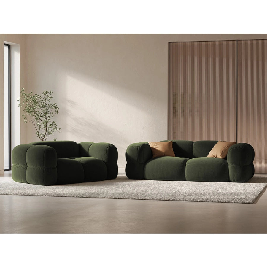Canapea verde din catifea pentru 3 persoane Loretto