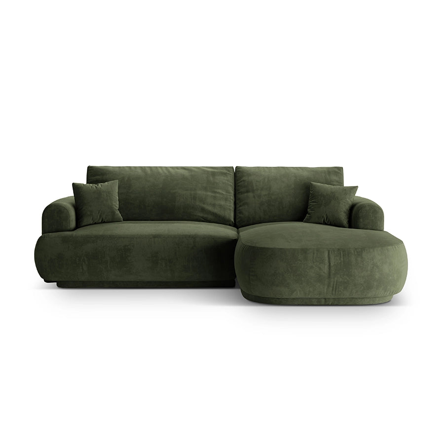 Canapea verde extensibila cu colt din catifea Ella Right
