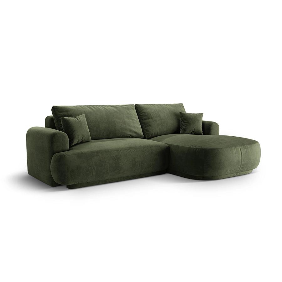 Canapea verde extensibila cu colt din catifea Ella Right