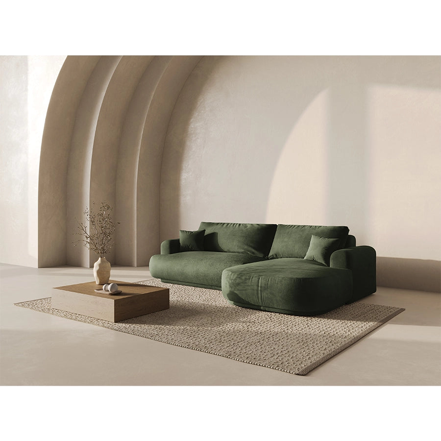 Canapea verde extensibila cu colt din catifea Ella Right