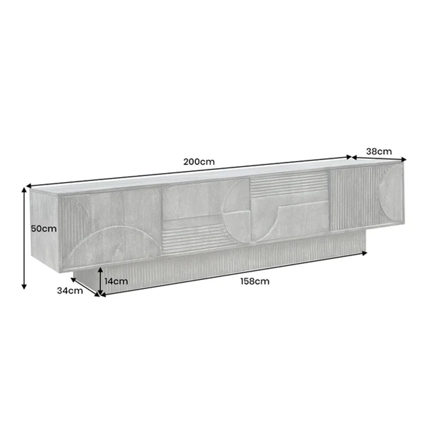 Comoda TV gri din lemn de mango 200 cm Art Deco